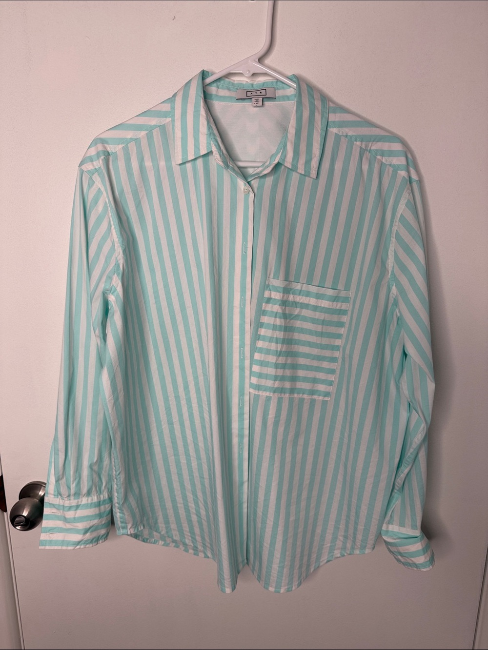 AYR Light Aqua & White Striped Button-Up Shirt